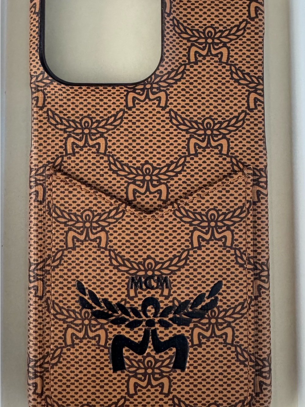 MCM Cognac Logo-Print Leather Phone Case with Card Pocket